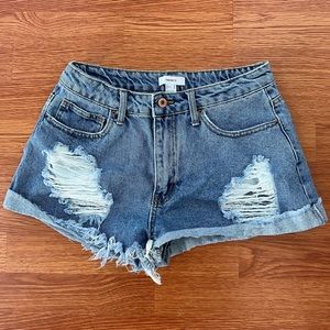 Distressed denim shorts